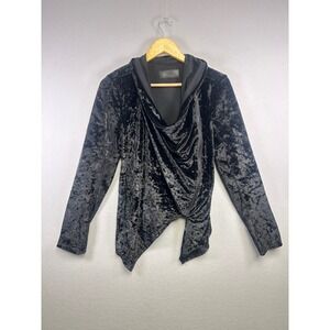 BLANKNYC Black Velvet Asymmetrical Drape Zip Hoodie Jacket Womens M